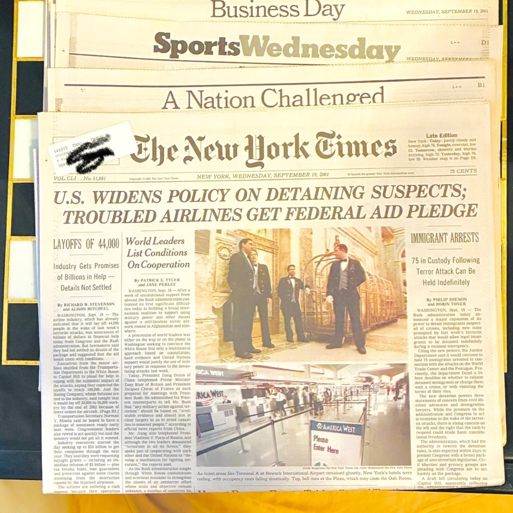 9/19/2001 edition NYT